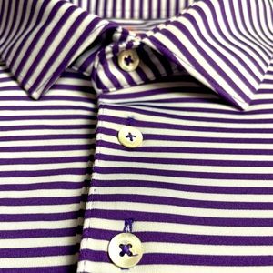 Rhoback Mens XXL Purple White Striped Golf Polo Short Sleeve Shirt